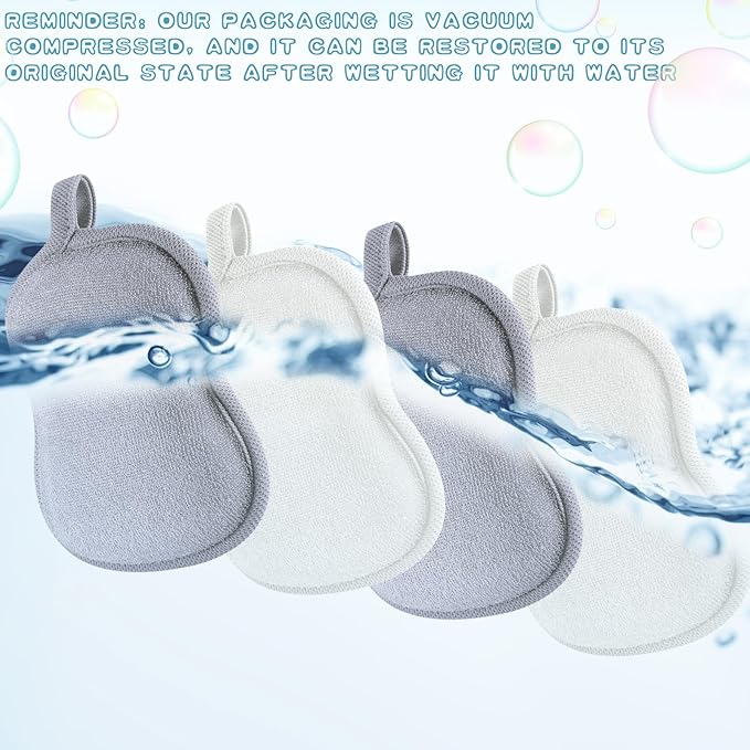 Tatuo 4 Pieces Baby Bath Sponge Cotton Baby Sponge Toddler Soft and Absorbent Loofah for Kids Babies Men Women(Grey,White)