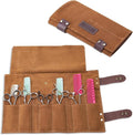 Hair Stylist Scissor Holder Pouch Cases for Hairdressers, Real Leather Scissor Roll Up Bag, Salon Tools Organizer for Barber Hairdresser (V-001-Brown)