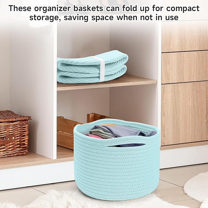 Small Rope Baskets for Storage, Baskets for Gifts Empty, Cute Round Woven Basket, Decorative Shelf Baskets 9.82×9.82×7.1", Cotton Toy Basket Storage Bins for Organizer 3 Packs