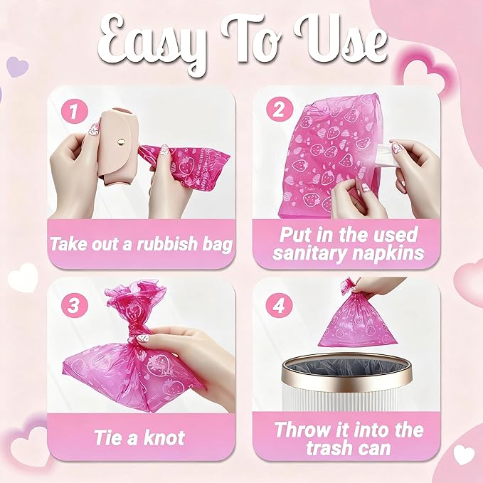 Sanitary Napkin Disposal Bags with Dispenser Feminine Hygiene Disposal Bags for Tampons Trash Bag, Personal Care Sanitary Bag for Women Privacy Handling (Pink)
