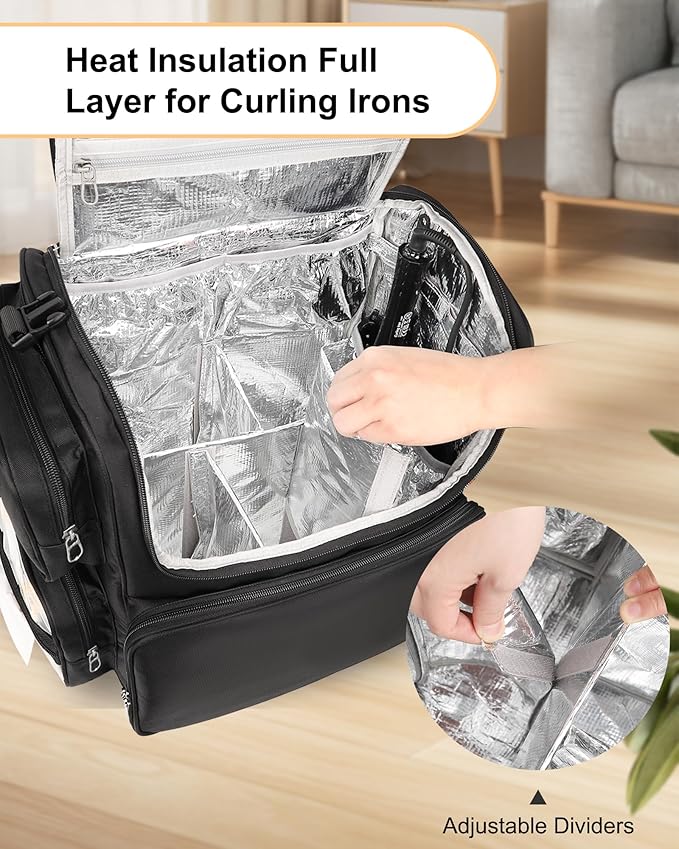 Relavel Hair Tools Travel Bag with 6 Pcs Clear Bags, Hair Stylist Backpack Hairdresser Cosmetology Bag, Heat Insulation Full Layer for Curling Iron, Hair Straightener, Travel Accessories Train Case