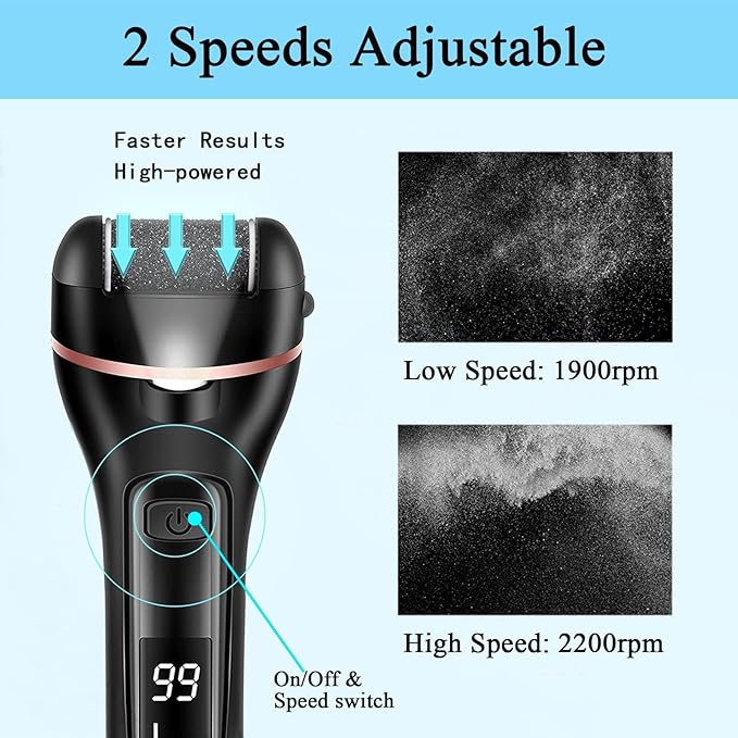 Callus Remover for Feet Electric Foot File, 13-in-1 Professional Pedicure Tools Foot Care Kit, Foot Scrubber Pedi for Hard Cracked Dry Dead Skin, 3 Rollers, 2 Speed, Battery Display (Black)