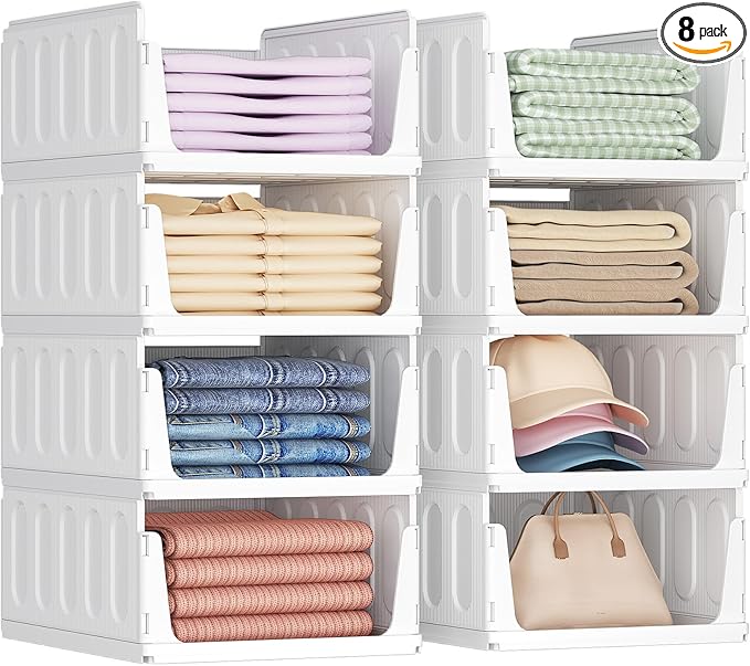 Lifewit 8 Pack Stackable Closet Organizers and Storage Basket for Clothes, Plastic Sweater Storage Bins for Wardrobe, Multifunctional Pants Organizer for RV, Pantry, Bathroom, Kitchen, Dorm, 24L
