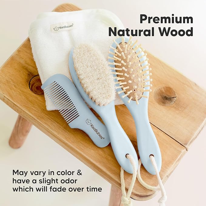 Wooden Baby Hair Brush - Cradle Cap Baby Brush with Soft Goat Bristles, Perfect Gentle Scalp Newborn Comb for Infant, Girls, Boys, Bath Essentials (Frost, Regular)