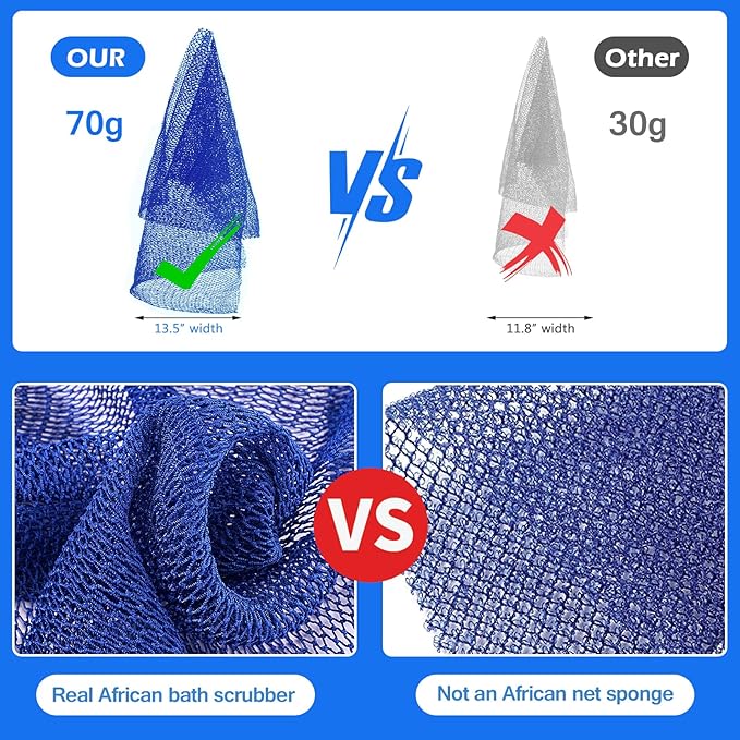 African Net Sponge, Authentic Exfoliating Body Scrubber for Bath and Shower, Multiple Textures with Gentle Deep Exfoliating and Rich Lather for All Skins (Blue)