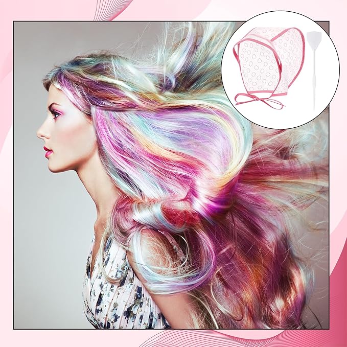 Hair Highlighting Cap Frosting Caps Kit Highlight Cap with Plastic Hooks for Hair Coloring Salon Dyeing Hairdressing Tool Kit Supplies(Pink)