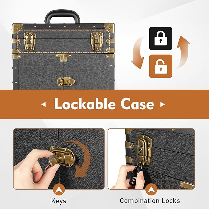 CNCEST Beauty Salon Luggage,Rolling Lockable Makeup Train Case Hairdressing Trolley Stylist Beauty Salon Cosmetic Luggage Travel Organizer Tool Box with Hair Dryer Holder