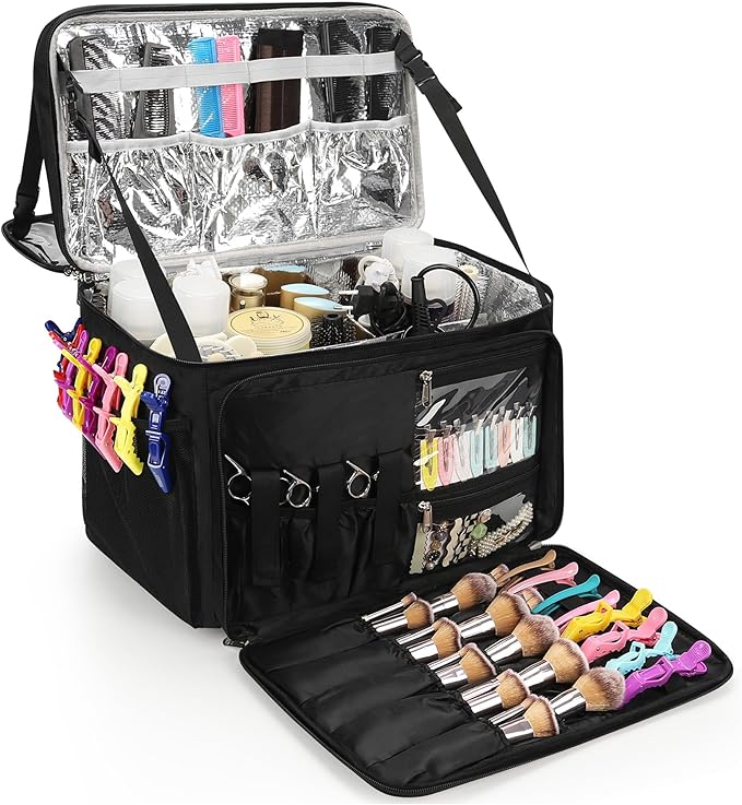 Relavel Hair Tools Travel Bag Hairstylist Traveling Bag Dual Layer Hairdresser Cosmetology Bag Storage Organizer Case for Hair Stylist Essentials, Barber Accessories with Adjustable Dividers