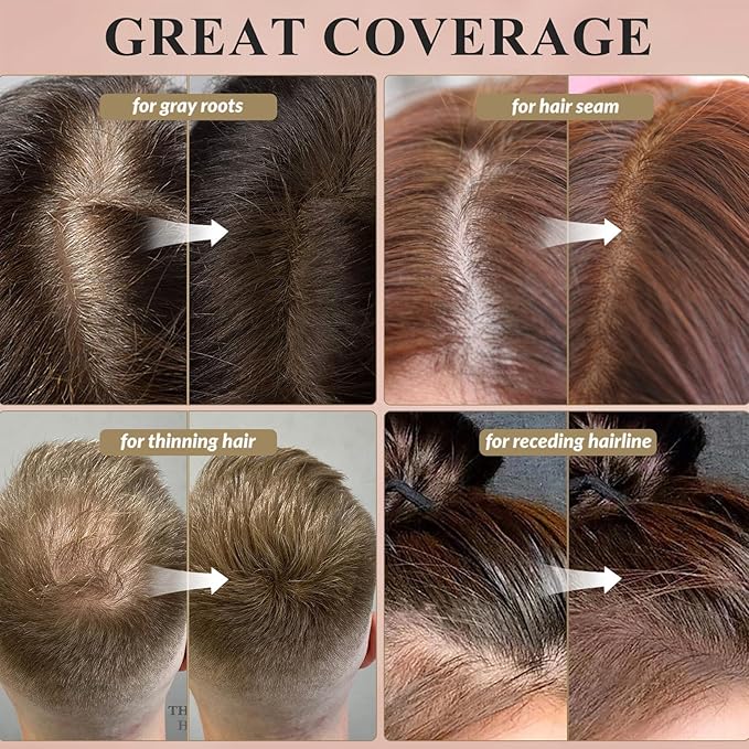 SOVONCARE Wet Hairline Powder for Women & Men - Hair Root Touch Up Powder for Grey Coverage, Thinning Hair & Bald Spots, Stays All Day - Instant Root Cover Up, Includes Brush（Medium Brown 0.14 Oz）