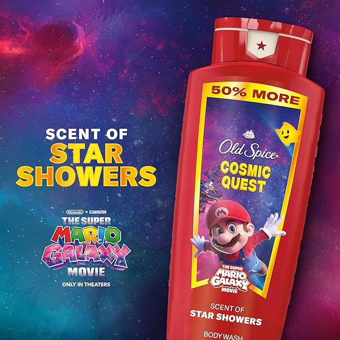 Old Spice Body & Face Wash for Men, x The Super Mario Galaxy Movie, 3X Defense, 24/7 Shower Fresh with Long Lasting Scent, Smell Super with Cosmic Quest, Star Showers Scent, 24 oz