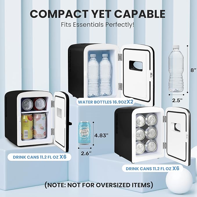 Simple Deluxe Mini Fridge with Observation Window, 4 Liter/6 Can Portable Cooler & Warmer Freon-Free Small Refrigerator, Compact for Skincare, Beverage, Food, Cosmetics, Black New