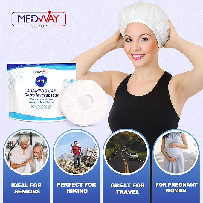 MedVance No Rinse Shampoo Cap | Rinse Free Shower Cap that Shampoos & Conditions | PH Balanced & Hypoallergenic Waterless Hair Wash | 4 Pack