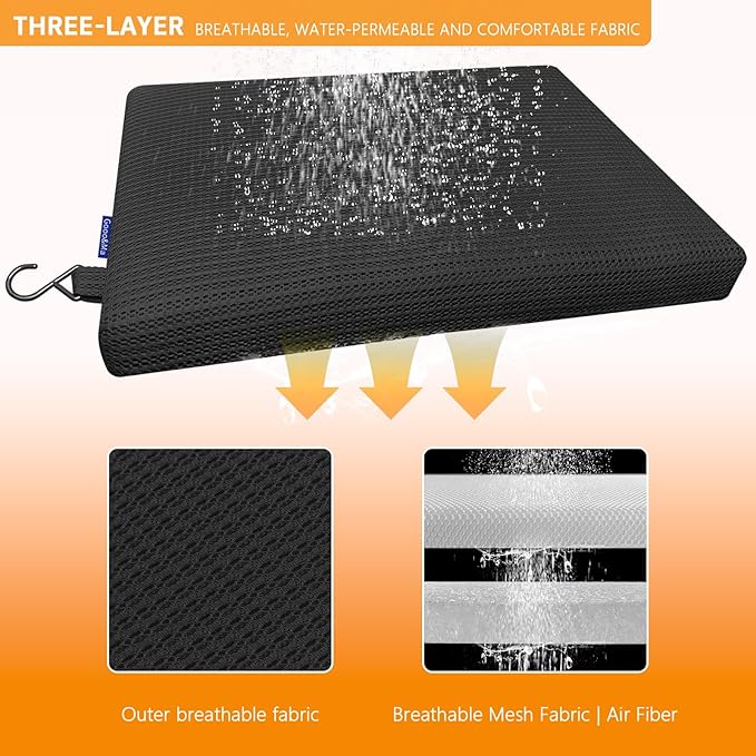 Gooo&Ma Non-Slip Waterproof Shower Seat Cushion Bathtub Pillow Shower Chair Bench Bathtub Cushion - with 3D Mesh & Hook - Bath Pillow，for Elderly，Pregnancy - Washable and Quick Drying(Black)