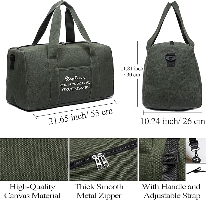 Flycalf Personalized Duffel Bag Travel for men Canvas Bag with Custom Name Foldable Shoe Compartment for Sports Gym