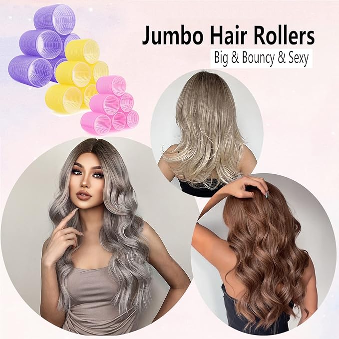 38Pcs Hair Rollers Set,Hair Rollers for Blowout Look, Self Sticky Hair Curlers, Jumbo Large Medium Sizes for Short Long Hair,with18 Rollers 18 Metal Clips & Comb & Storage Bag (Gift Pack)