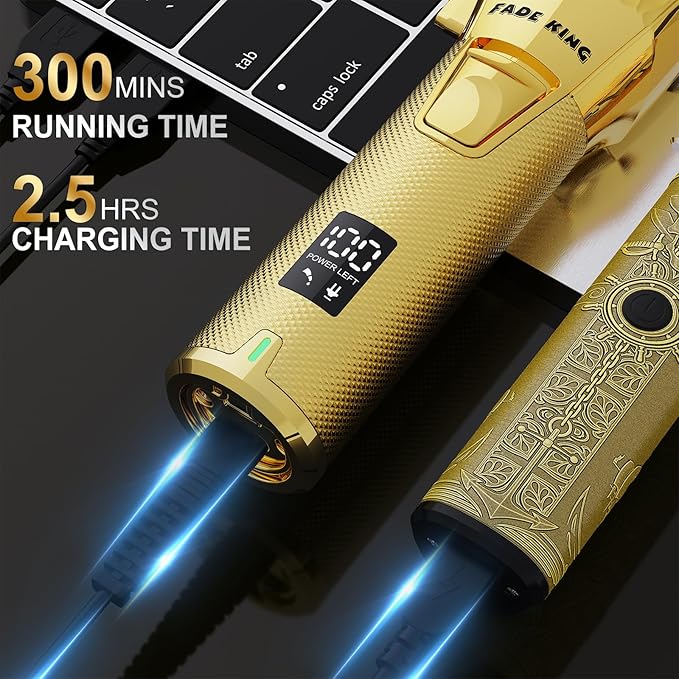 FADEKING® Professional Hair Clippers & Beard Trimmer Set for Men – Cordless Barber Clippers with LCD Display, Precision Trimmer & Travel Case – Gifts for Men Husband Father (Gold + Bronze)