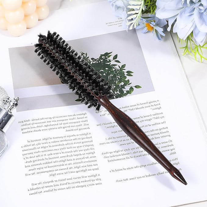 Boar Bristle Round Hair Brush, Small Round Hair Brush with Wooden Handle Portable Beard Brushes for Men Boar Bristle Brushes for Men & Women