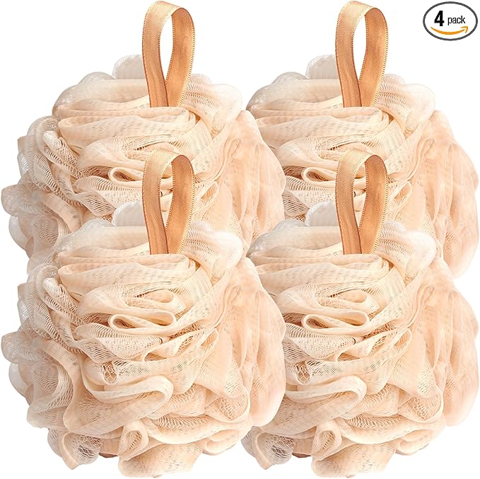 Fishent Loofah Bath Sponge Shower Loofahs, 4 Pack Soft Loofa Exfoliating Body Scrubber Mesh Shower Puff Pouf Ball Luffa for Men and Women(50g/pcs) (Black)