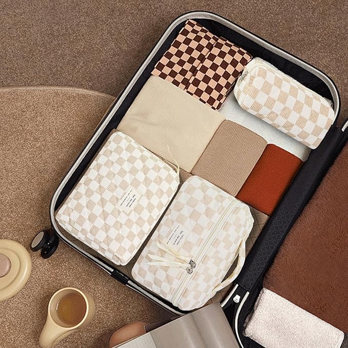 3Pcs Makeup Bag Cotton Quilted Travel Cosmetic Bag Cute Floral Makeup Pouch Large Toiletry Bag for Women Girls