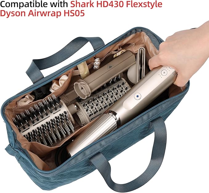 NISHEL Hair Tools Travel Carrying Bag, Portable Hair Air Wrap Dryer Case, Hair Dryer/Curling Iron/Airstraight Attachment Organizer, Lake-Blue