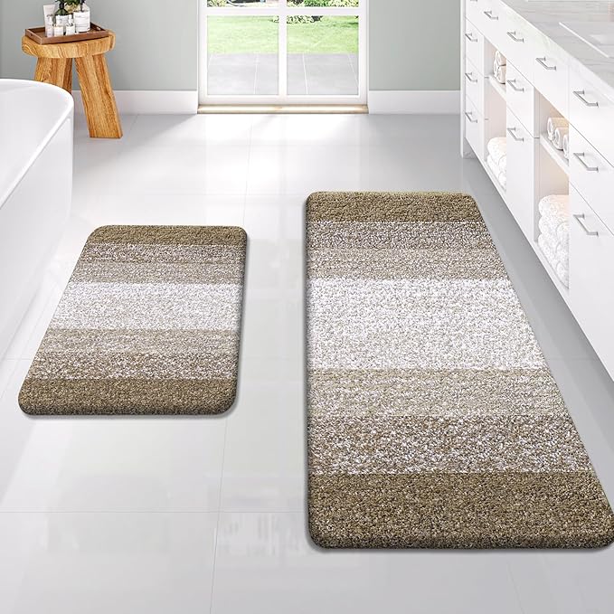 OLANLY Bathroom Rug Set 2 Piece, Soft Absorbent Microfiber Bath Rug Set, Non-Slip, Machine Wash Dry, Plush Shaggy Bath Mats for Bathroom (47"x20"+24"x16", Coffe)