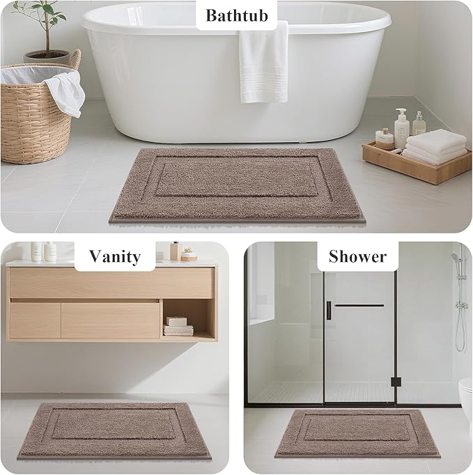 SHACOS Brown Bathroom Rugs Sets 3 Piece, 16"x24" + 20"x32" Bath Rugs + 20"x24" U Shaped Toilet Rugs, Non-Slip Extra Soft Absorbent Bath Rug Washable Bathroom Floor Mats