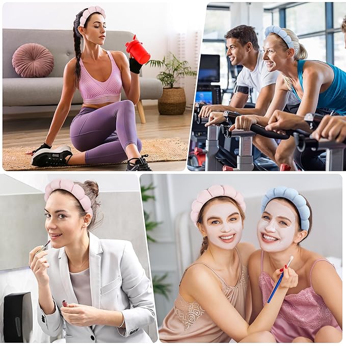 Spa Headbands for Washing Face or Facial, Set of 2 Skincare Headbands, Terry Cloth Headband Wash Combo Pack - Puffy Makeup Washing, Mask, Skin Treatment