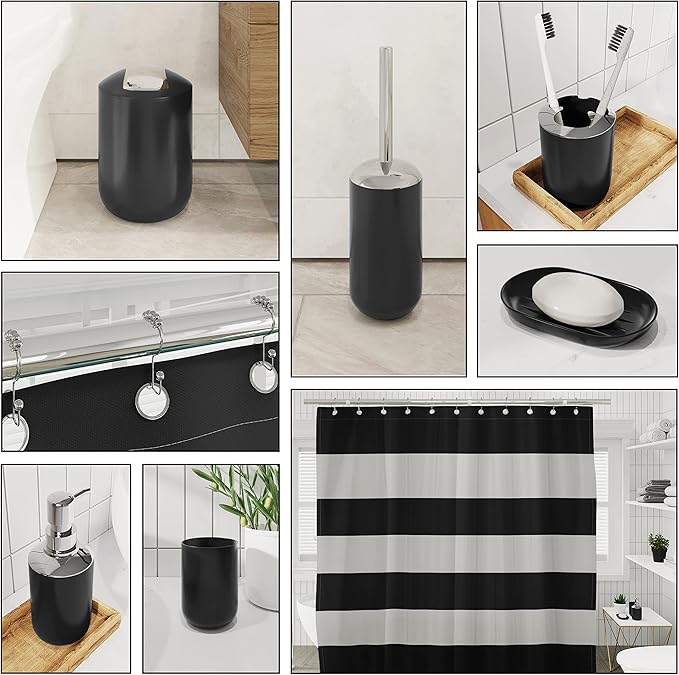 Clara Clark Bathroom Set - Black Bathroom Accessories Set, 20PC Bathroom Accessory Set, Shower Curtain Set, Soap Dispenser, Toilet Brush, & Trash Can