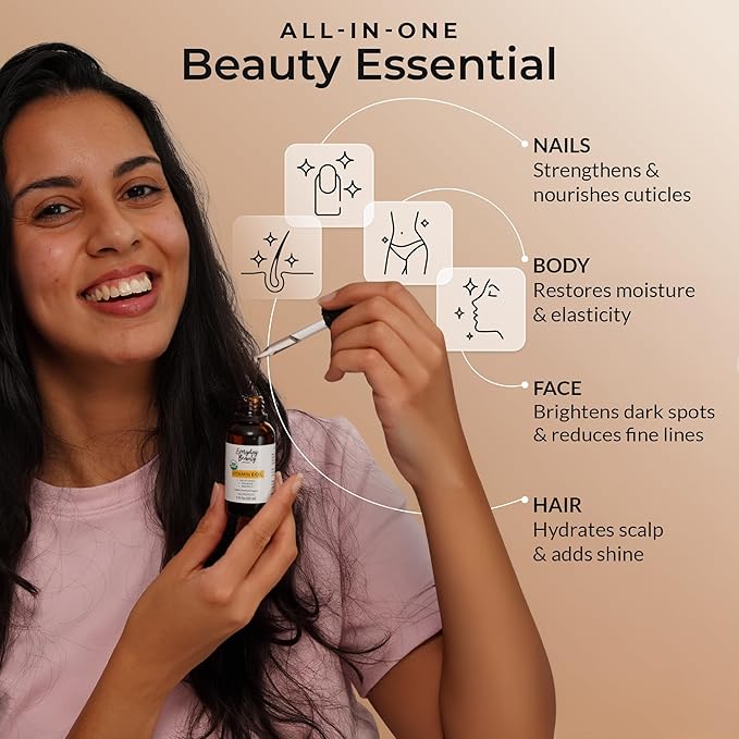 Organic Vitamin E Oil – Certified Organic Blend of Vitamin E - Deeply Hydrating Care for Face, Skin, Hair, Scars – Antioxidant-Rich, Fragrance-Free, and Gentle on Skin - 1 Fl Oz Glass Dropper & Bottle