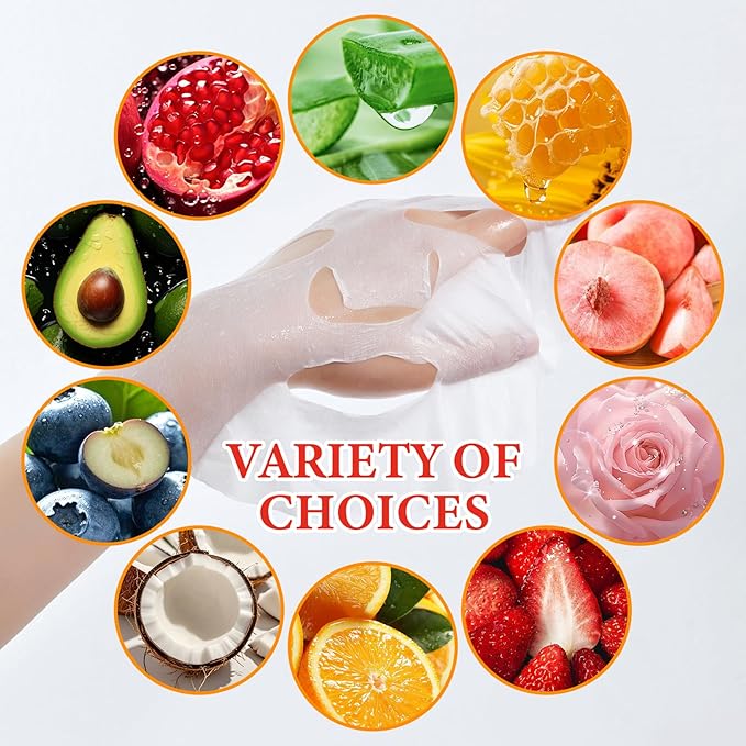 10 Pack Variety Facial Sheet Masks Skin Care Set, Hydrating Bulk Sheet Face Masks Skincare Gifts Set for Women Men, Long Lasting Moisturizing Face Mask Skincare for All Skin Type（C4