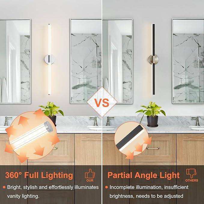 Bathroom Wall Sconces Set of 2 Hardwired Dimmable 5CCT LED Bathroom Light Fixtures Over Mirror 360° Full Lighting 31" Long Vanity Light Bar Modern Chrome Wall Sconce for Bedroom Living Room