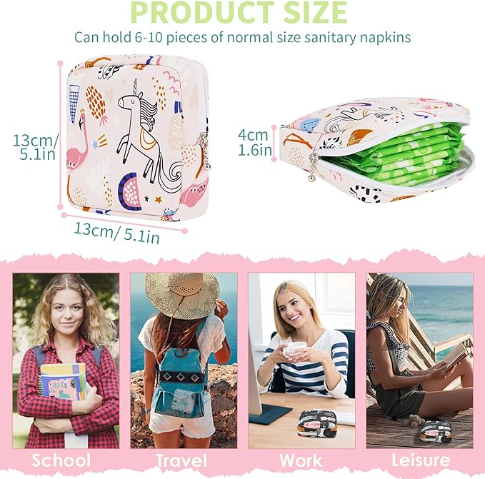 Desing Wish Sanitary Pad Storage Bag Portable Period Bag for Teen Pads/Sanitary Napkins/Small Tampons, Sanitary Napkin Storage Bag First Period Gifts for Teen Girls (Pink Horse)