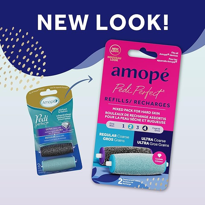 Amope Pedi Perfect Electric Callus Remover Foot File Roller Head Refills, with Diamond Crystals, Removes Hard & Dead Skin, Mixed Pack for Hard Skin, 1 Regular Coarse & 1 Ultra Coarse Refill – 2 Count