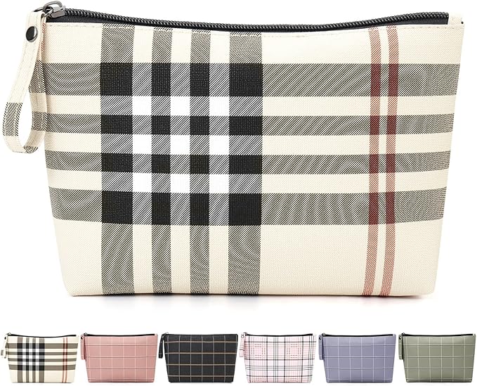 MAANGE Small Makeup Bag for Purse Cosmetic Bags for Women Pu Leather Makeup Pouch Travel Makeup Bag with Handle Make Up Bag for Travelling(Khaki)