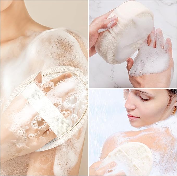 Natural Loofah Sponge 2 Pack for Shower, Organic Luffa Exfoliating Body Scrubber, Eco Friendly Biodegradable Bath Sponge, Plant Based Body Exfoliator for Men Women, Shower Loofah with Hanging Rope