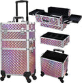 FRENESSA 3 in 1 Rolling Makeup Train Case Portable Cosmetic Trolley Large Storage for Professional with 360° Swivel Wheels Salon Barber Case Traveling Cart Trunk - Glitter Pink