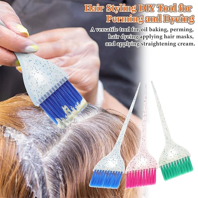 9pcs Color Brushes for Hair Stylist Hair Color Brushes with Glitter Handles, 8.5 X 2.2 In Hairs Dye Brush for Highlighting, Tint and Coloring Hairs Section, Salon Use Home DIY, 3 Colors