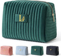 COSHAYSOO Sister Birthday Gifts for Women Best Friend Bestie Friendship Fashion Makeup Bag Make Up Cosmetic Pouch Travel Size Toiletries Skin Care Essentials Organizer Green Velvet Initial Letter L