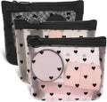 3Pcs Mini Cosmetic Bags, Heart Print Mesh Zipper Bags, Lipstick Accessories Organizer, Makeup Bag for Women, Small Purse Bag, 3 Colors