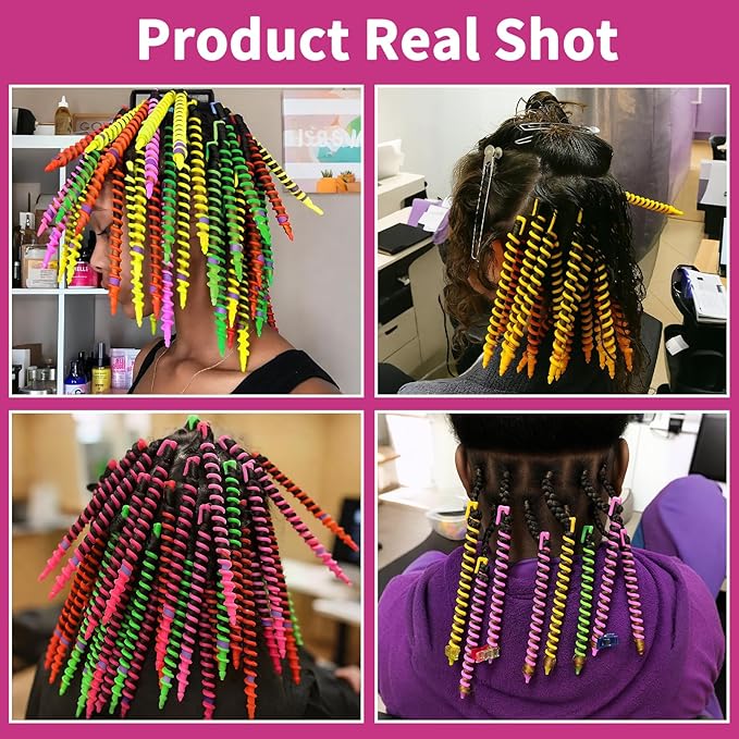 VinBee 56 Pcs Spiral Hair Rods for Natural Hair - Barber Hairdressing Rollers and Plastic Salon Kit for Women and Girls