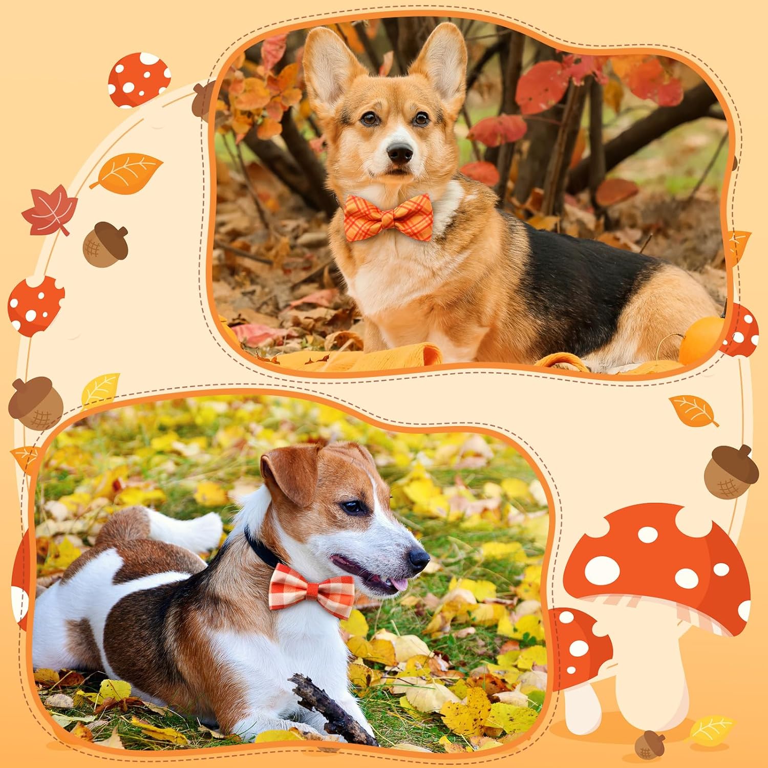 Hillban 50 Pcs Fall Thanksgiving Dog Collar Bow Ties Plaid Gingham Dogs Collar Accessories Bow Ties Attachment with Elastic Bands Detachable Charms for Pet Costume Photo Props Accessories Pet Shops