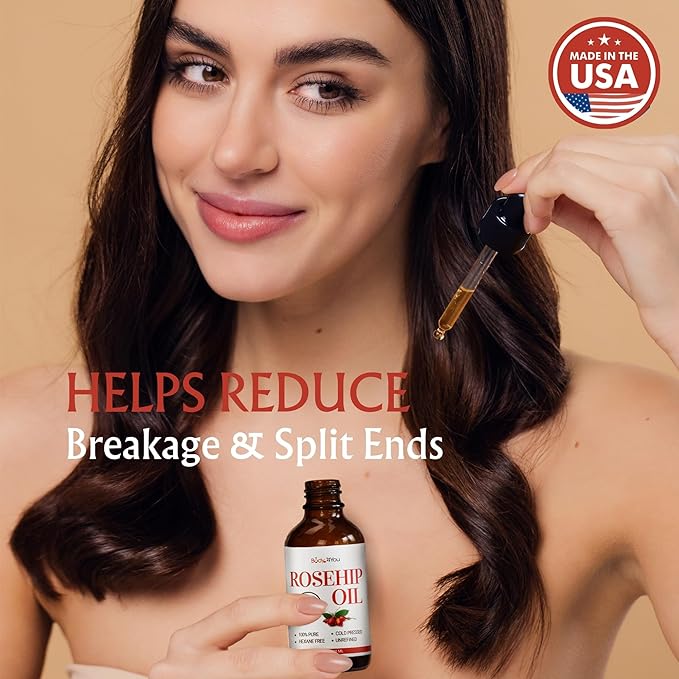 BodyJ4You Rosehip Oil for Face - 100% Pure Natural USDA Organic Cold Pressed - Hydrating Skin Hair Nails Anti-Aging Wrinkle Scar Treatment Gua Sha - Non-GMO Undiluted Carrier - Glass Bottle 2 Fl Oz