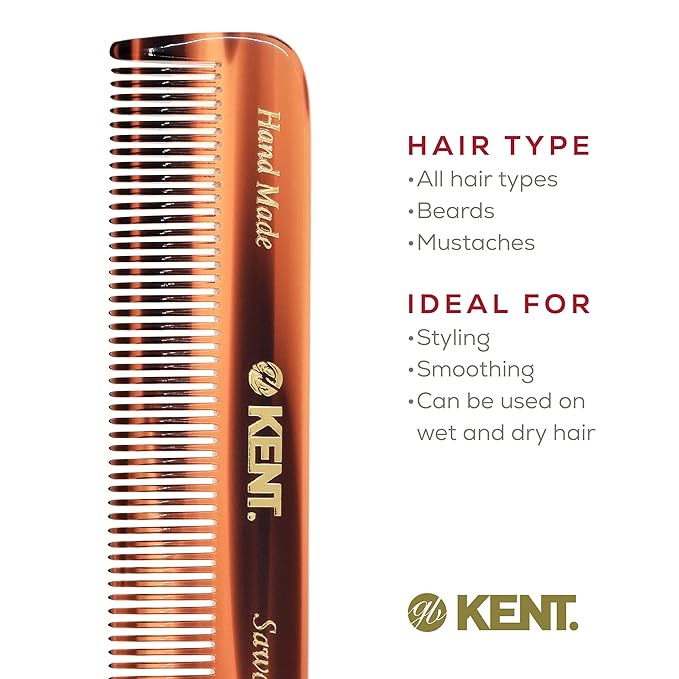Kent 81T FOT Tortoiseshell Beard Pocket Comb Set for Men - Beard Kit for Travel and Home, Mustache Comb for Men, Mini Comb Beard Combs for Mens Grooming, Sawcut Hand polished Made in England