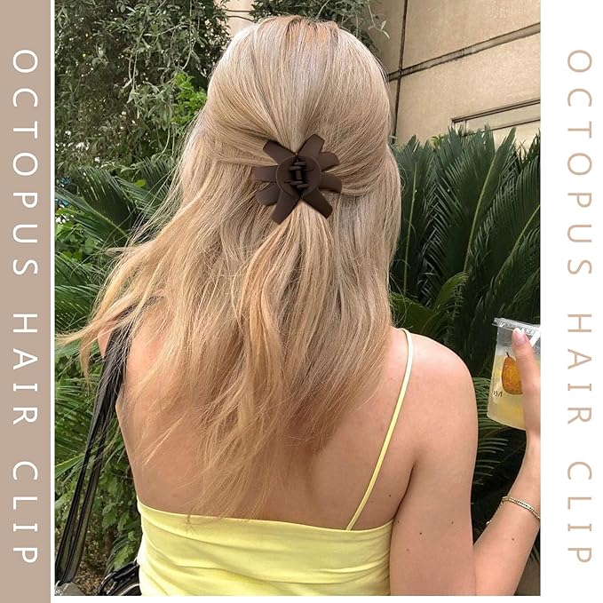 4 Pcs Octopus Hair Clips for Thick Hair - Large Claw Clips for Women, Matte Neutral Color, Strong Grip Non-Slip Jaw Clips