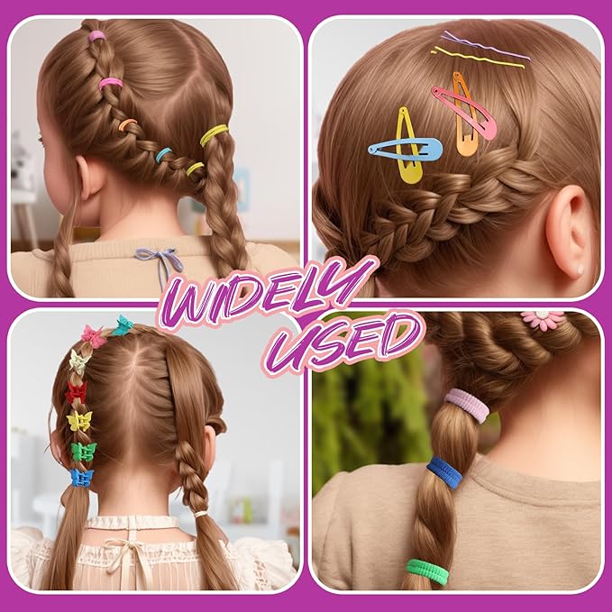 Teenitor Elastic Hair Ties, Hair Accessories for Girls, Colorful Baby Elastic Hair Bands Set Rubber Bands for Hair with Hair Clips