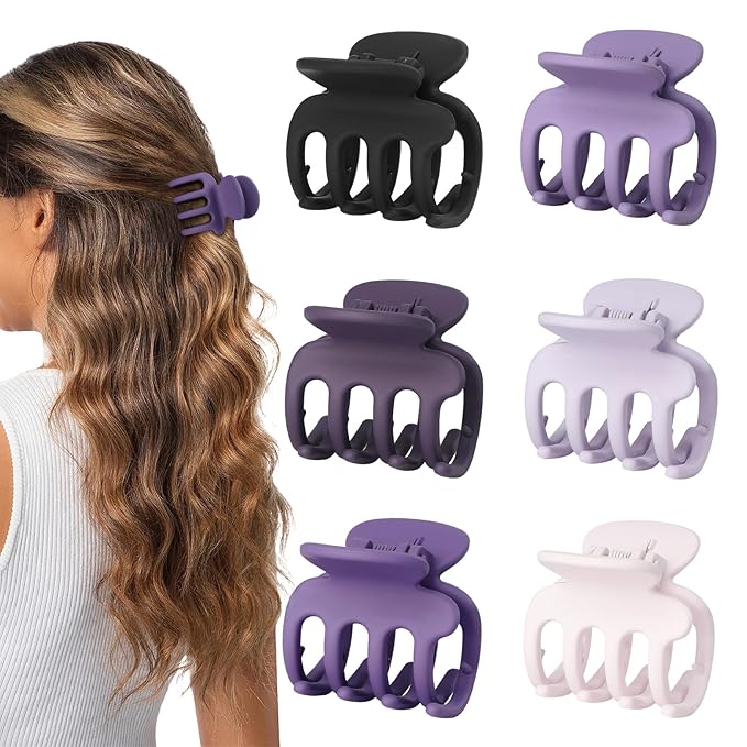 6 Pcs Hair Clips Small Claw Clips for Thin Hair Medium Matte Non-slip Hair Accessories for Women and Girls (Purple)