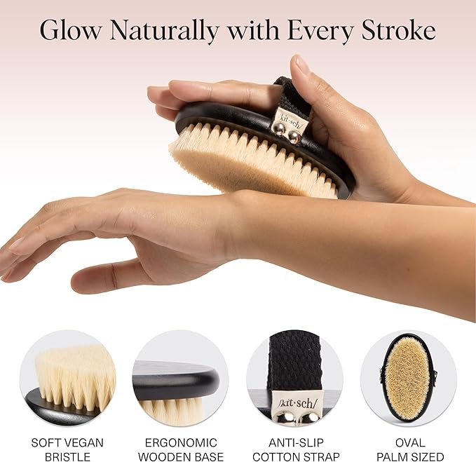 Kitsch Dry Brushing Body Brush for Lymphatic Drainage- Soft Bristles - Dry Brush to Remove Dry Skin and Improves Blood Circulation, Body Exfoliator Scrubber for Glowing Skin, Sauna Accessories