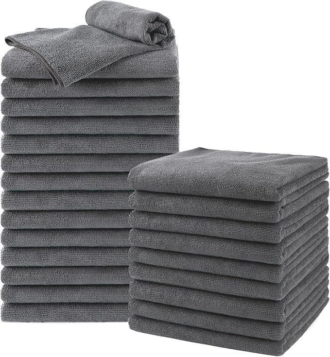 Salon Towels 24 Pack, Super Soft Microfiber Gym Towels, Highly Absorbent Hair-Drying Cloth for Gym, Bath, Spa Use and Home Beauty Care - Grey (16x29 inch)