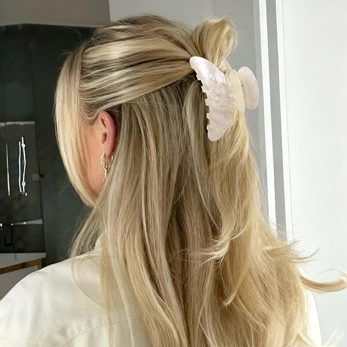OWIIZI Durable Acetate Hair Clips for Women 4.13" Cute Hair Claw Clips Ponytail Barrette Strong Hold Acrylic Butterfly Jaw Hair Accessories for Girls Long Thick Hair(Red)