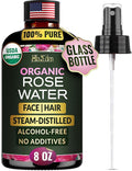 Ella & Eden 100% Pure Organic Rose Water Spray for Face, for Hair - 8oz, Alcohol-Free, No additives - USDA Organic, Steam-Distilled - Refreshing, Hydrating, Glass Bottle